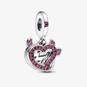 S925 Sterling Silver Devil Heart Double Dangle Charm - NWT